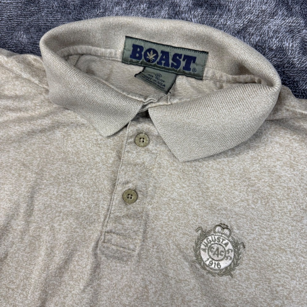 Boast Polo Shirt Mens Medium Beige Augusta Country Club Golf Short Sleeve USA